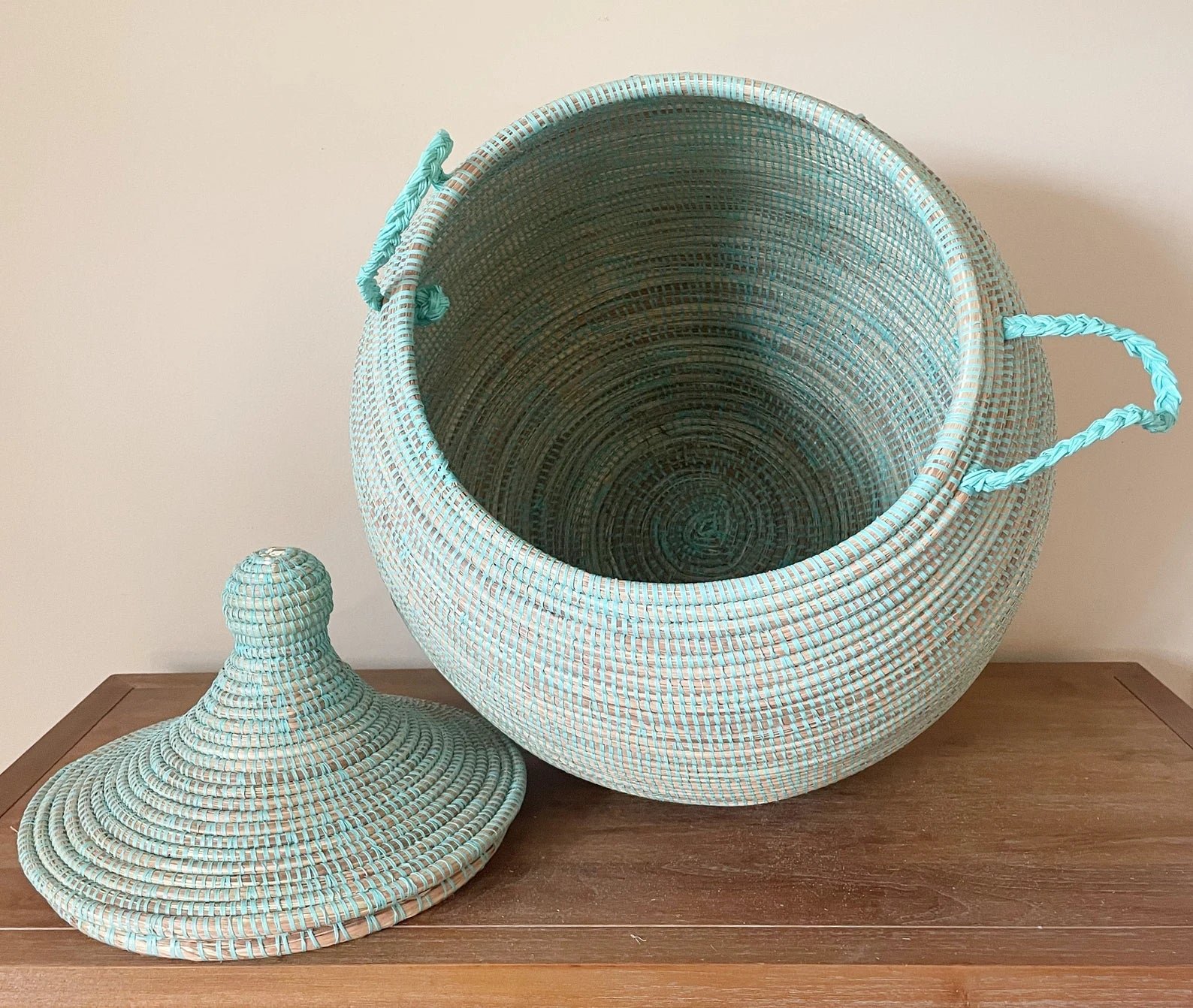 Handmade Extra-Large Round Woven Storage Basket with Lid – 30" H × 22" Diameter - Image 2