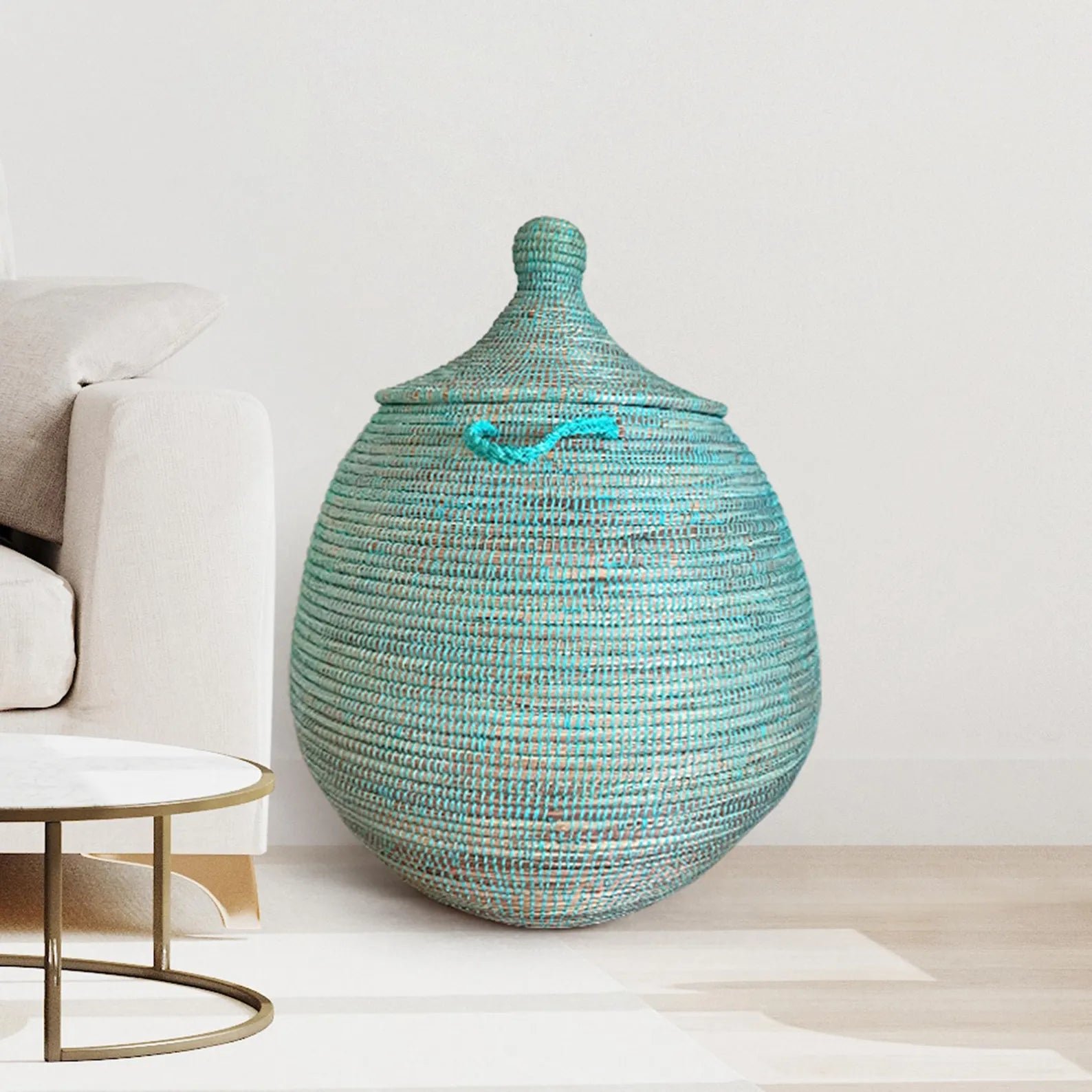 Handmade Extra-Large Round Woven Storage Basket with Lid – 30" H × 22" Diameter - Image 3