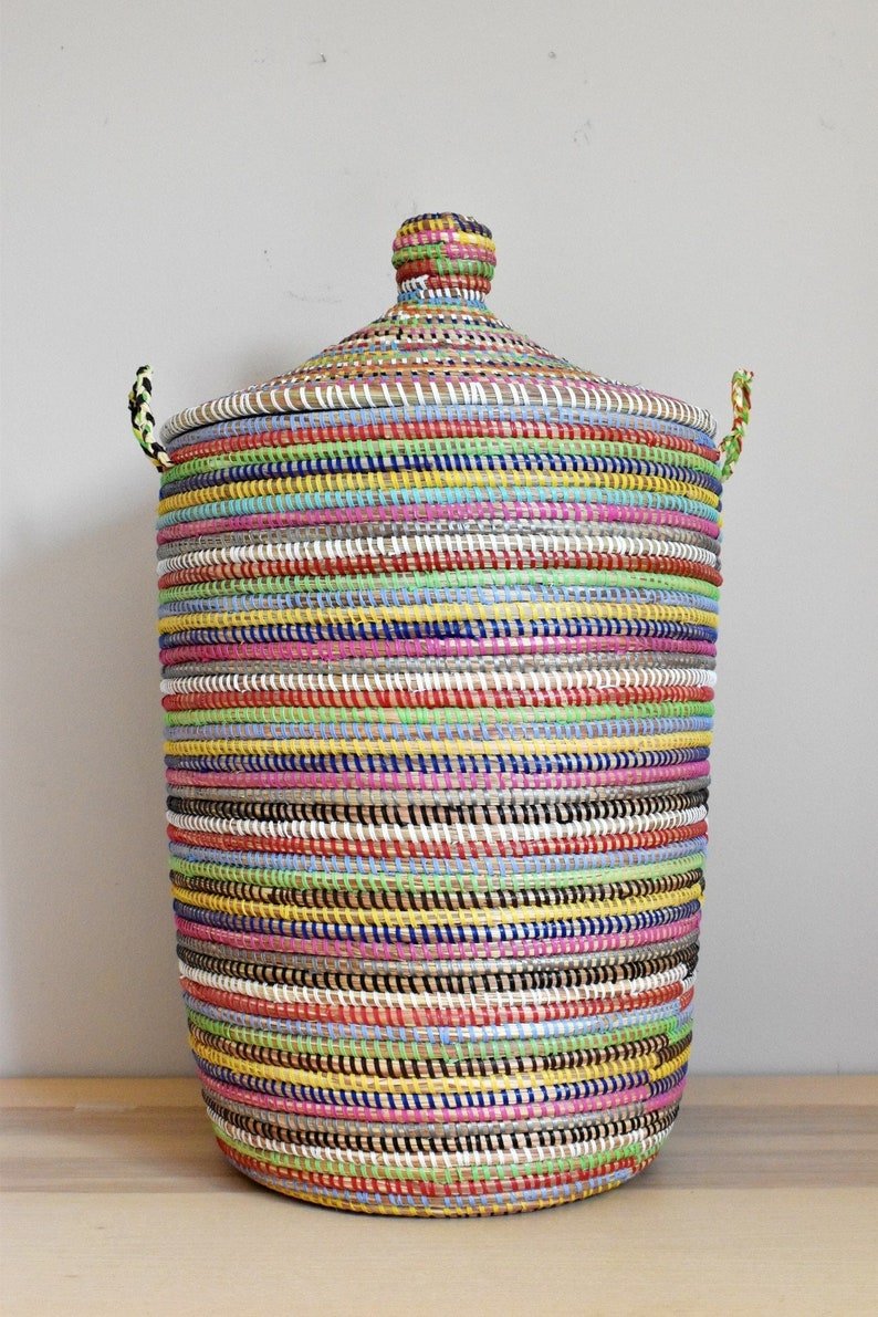 Handmade Laundry Hamper with Lid – Woven Storage Basket, 25" H × 14" Diameter - Image 4