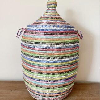 Handmade Laundry Hamper with Lid – Woven Storage Basket, 25" H × 14" Diameter