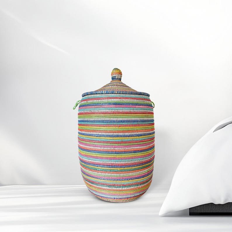 Handmade Laundry Hamper with Lid – Woven Storage Basket, 25" H × 14" Diameter - Image 6