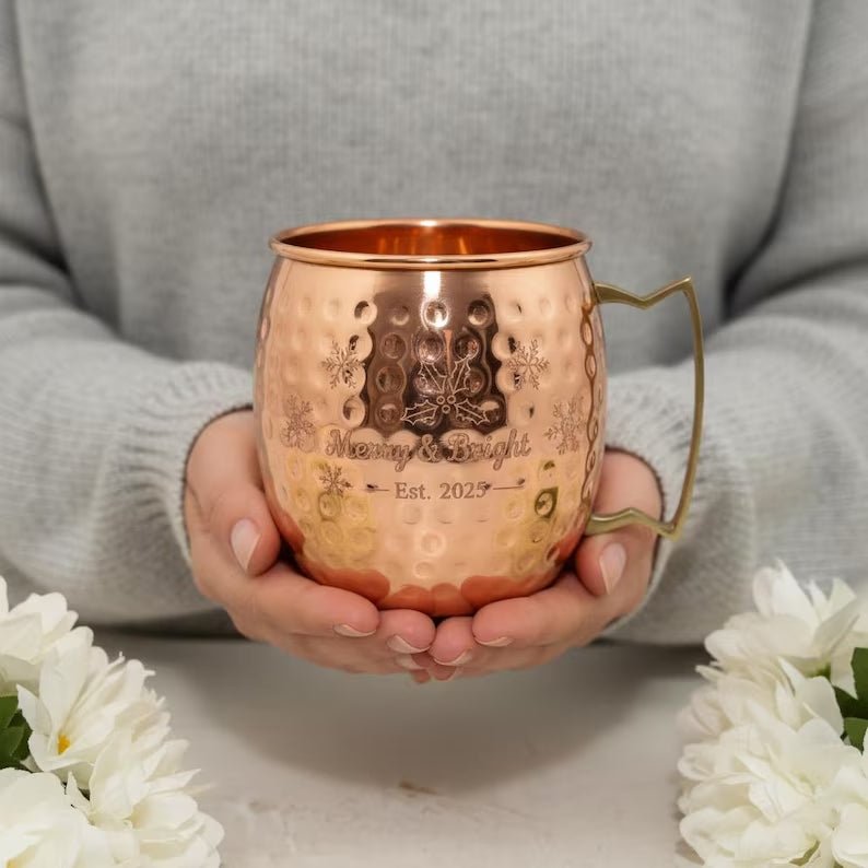 Handmade Hammered Copper Moscow Mule Mugs with Gold Handles – Single, Set of 2 or Set of 4 - Image 3