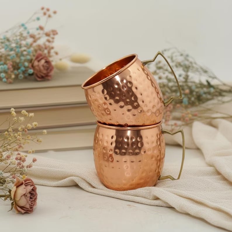 Handmade Hammered Copper Moscow Mule Mugs with Gold Handles – Single, Set of 2 or Set of 4 - Image 4